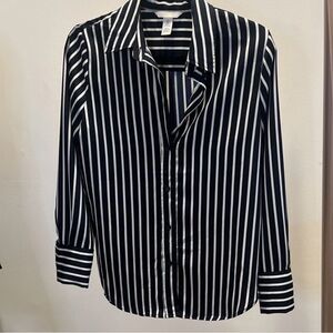 H&M Black and White Vertical Stripe Button-Down Shirt